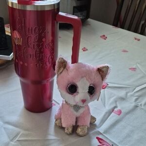 Pink and Red Valentine's Tumbler with Plush Toy